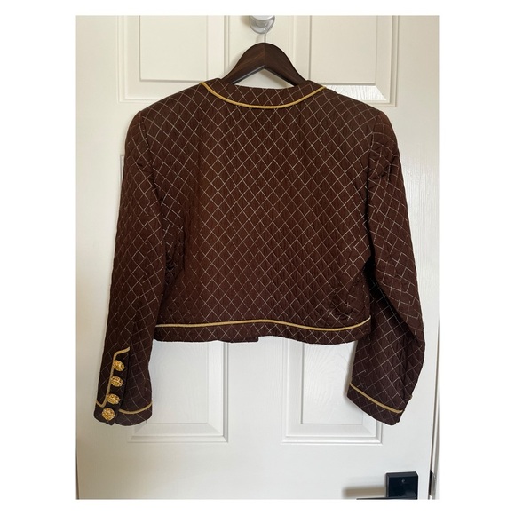 Escada Vintage 2 Piece Quilted Skirt and Lady Jacket Silk Set Brown Gold XS - Picture 3 of 15